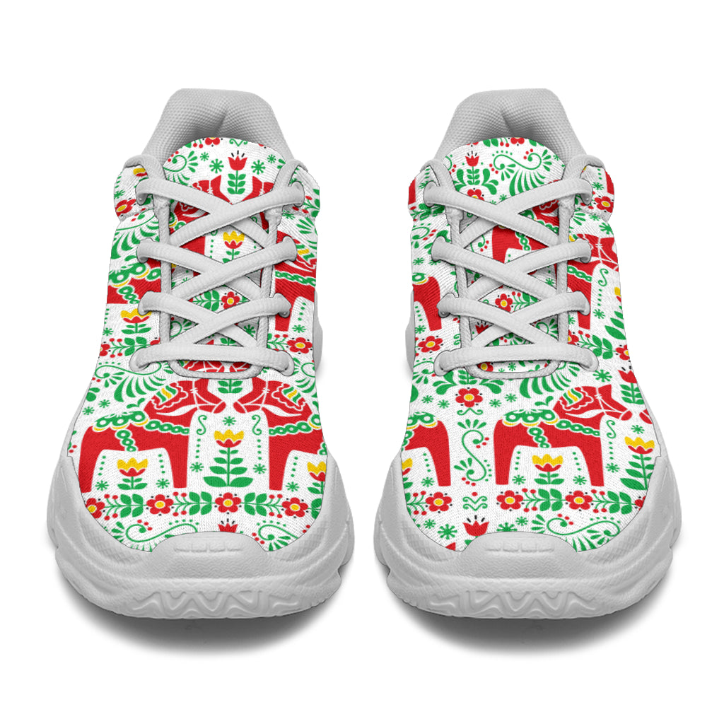 Swedish Dala Style Pattern Chunky Sneakers