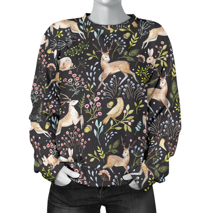 Deer Floral Jungle Women Long Sleeve Sweatshirt