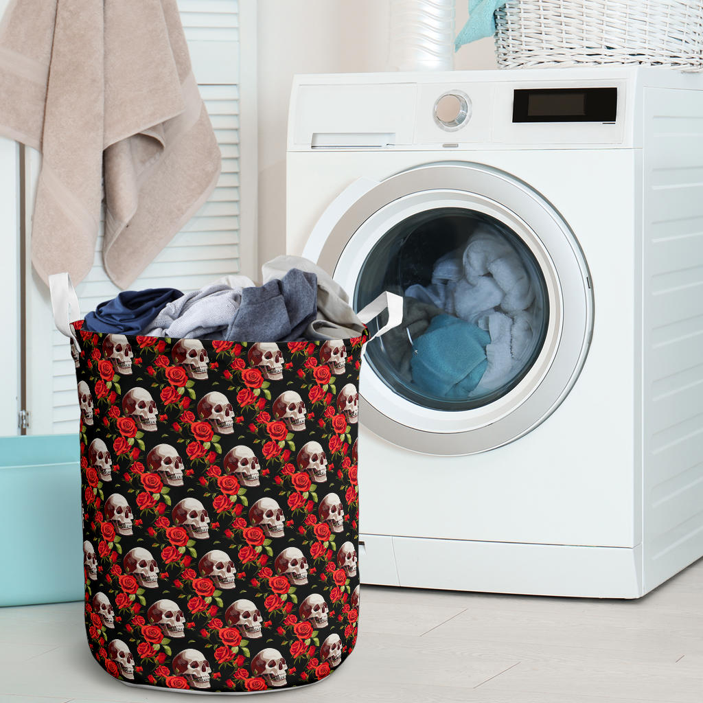 Red Rose Skull Design Print Laundry Basket