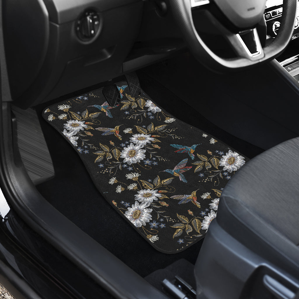 Hummingbird with Embroidery Themed Print Car Floor Mats Front Back