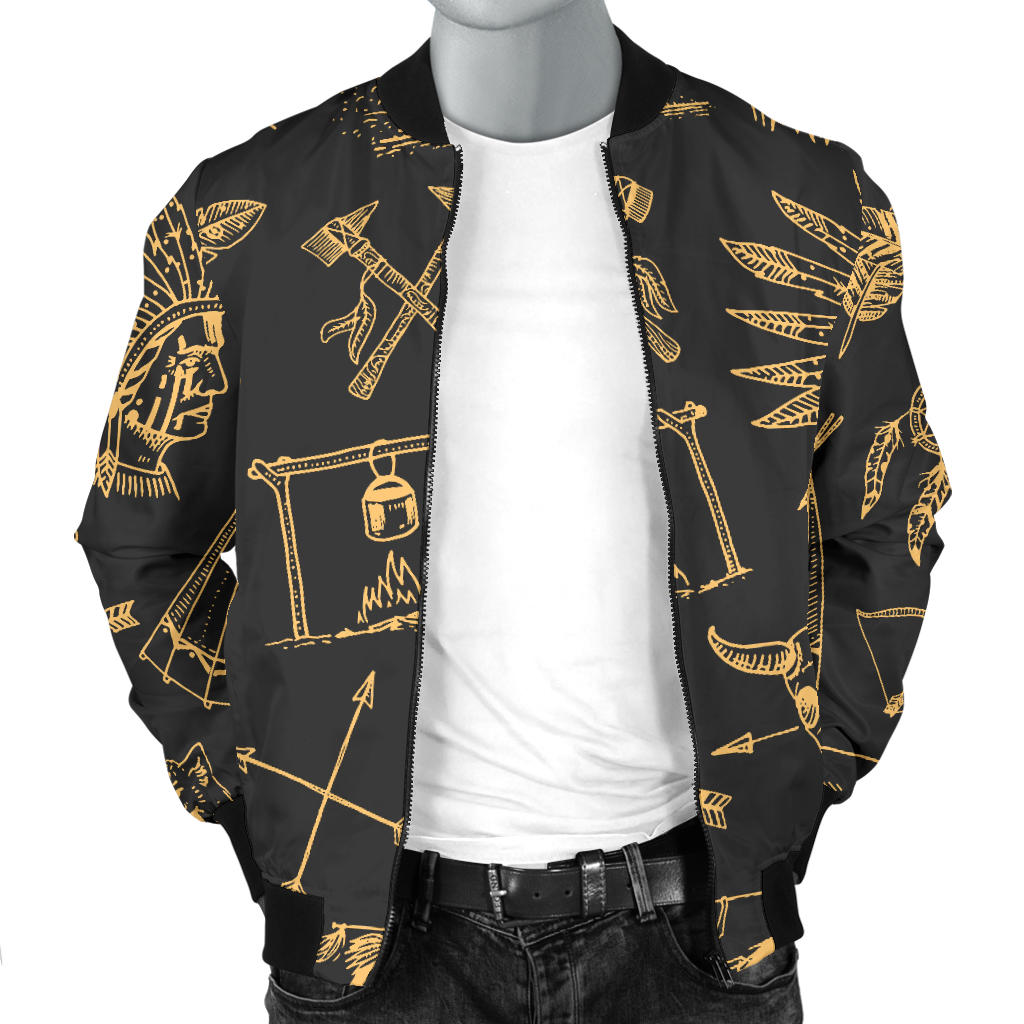 American indian Gold Style Men Bomber Jacket