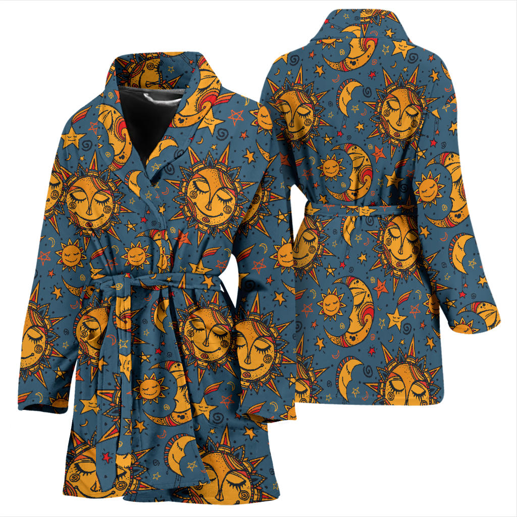 Celestial Moon Sun Pattern Print Design 02 Women Bathrobe