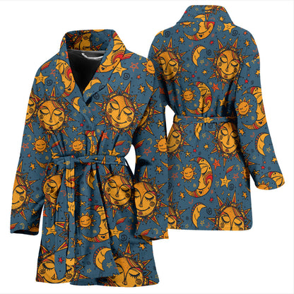 Celestial Moon Sun Pattern Print Design 02 Women Bathrobe