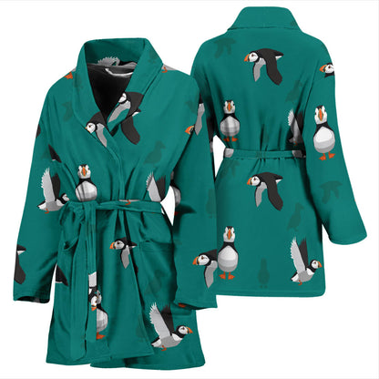 Puffin Pattern Print Design A02 Women Bathrobe