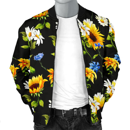 Sunflower Chamomile Bright Color Print  Men Bomber Jacket