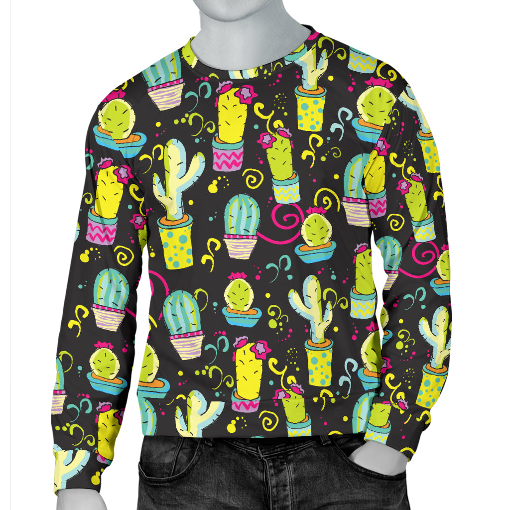 Cactus Neon Style Print Pattern Men Long Sleeve Sweatshirt