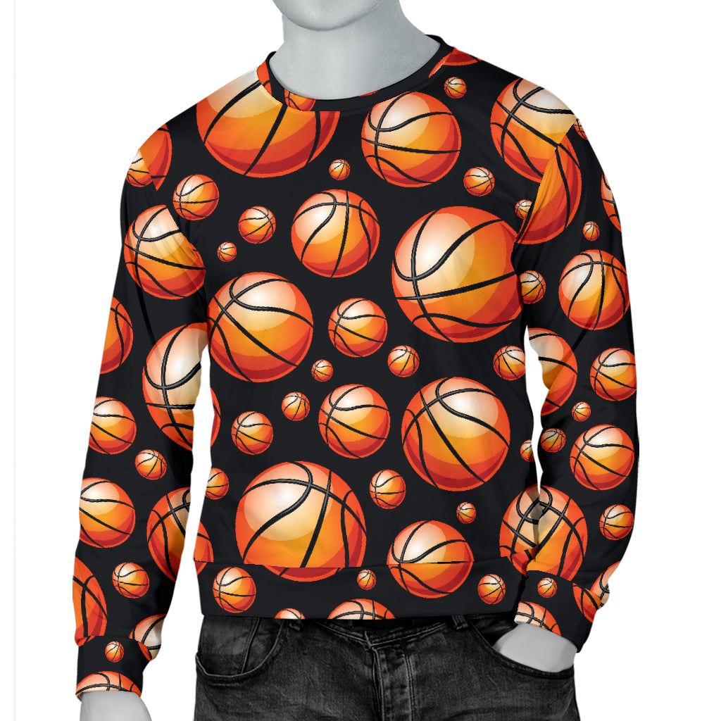 Basketball Black Background Pattern Men Long Sleeve Sweatshirt