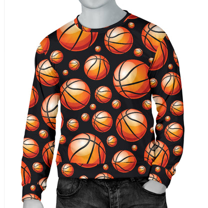 Basketball Black Background Pattern Men Long Sleeve Sweatshirt