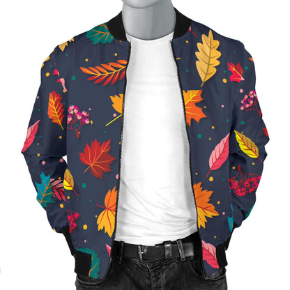 Elm Leave Colorful Print Pattern Men Bomber Jacket