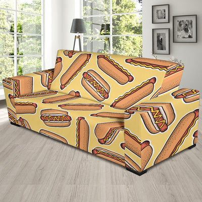 Hot Dog Pattern Print Design 01 Sofa Slipcover