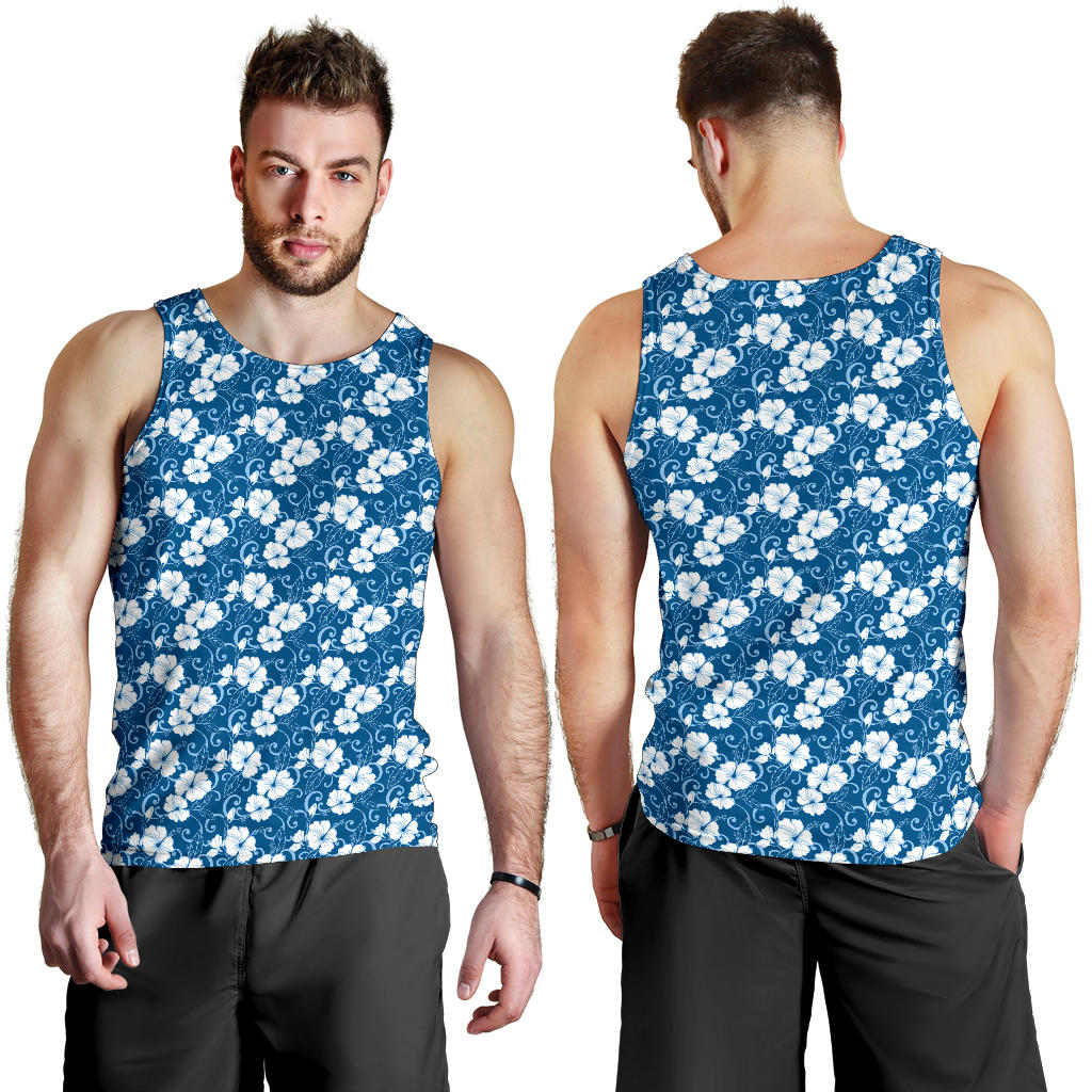 Hibiscus Blue Flower Hawaiian Print Men Tank Top
