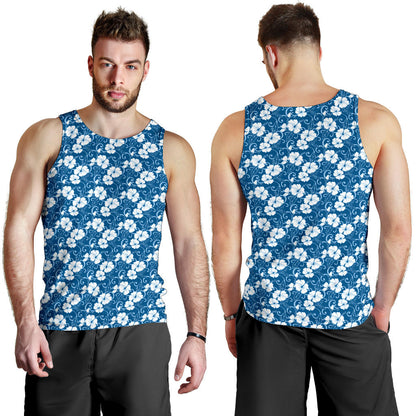 Hibiscus Blue Flower Hawaiian Print Men Tank Top