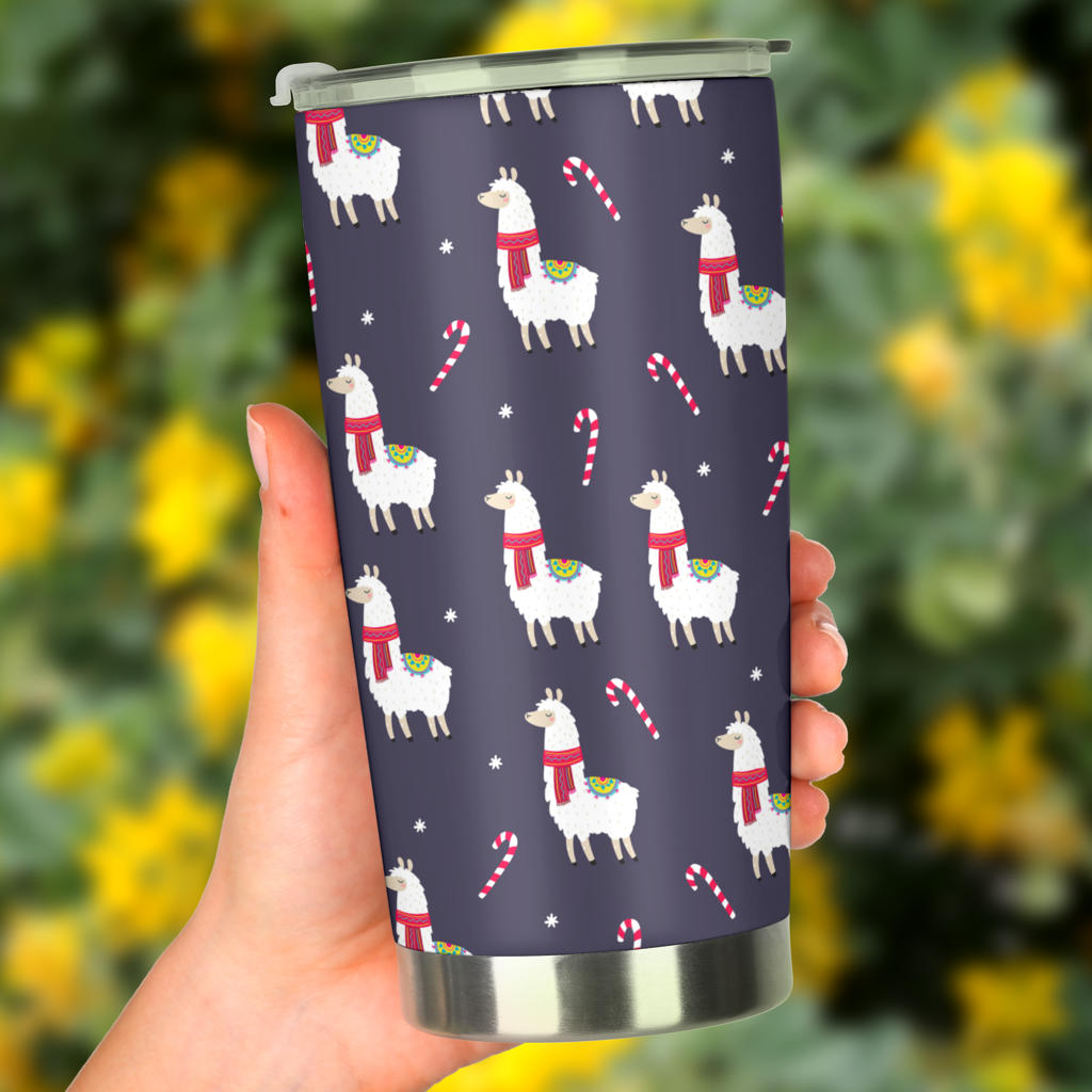 Llama with Candy Cane Themed Print Tumbler