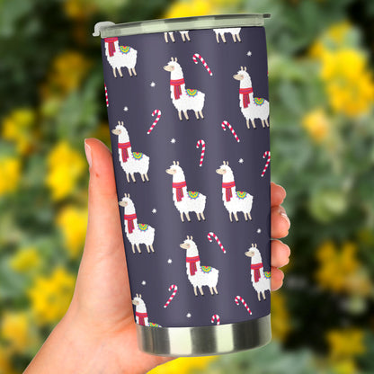 Llama with Candy Cane Themed Print Tumbler