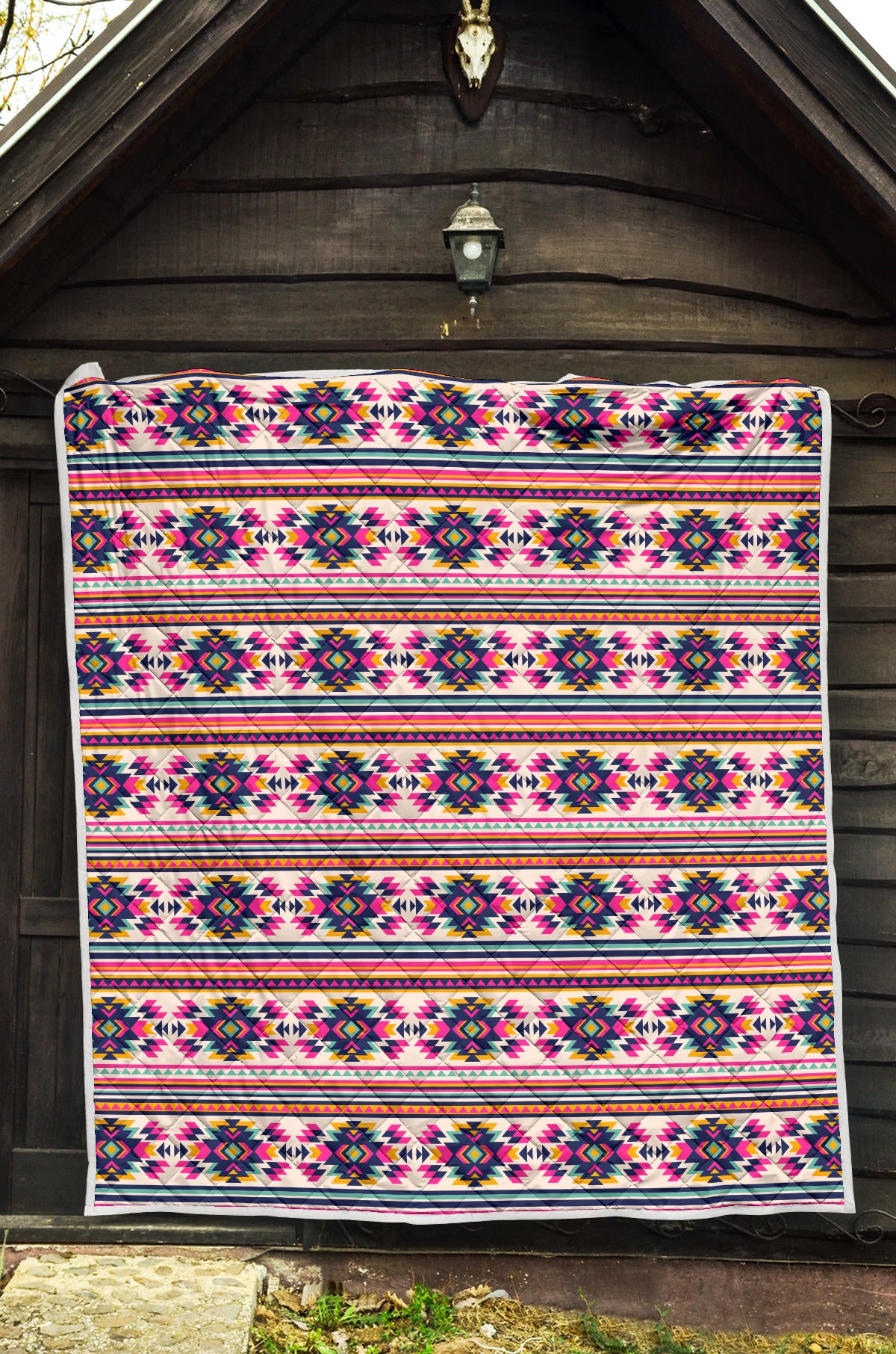 Indian Navajo Neon Themed Design Print Quilt Bedspread