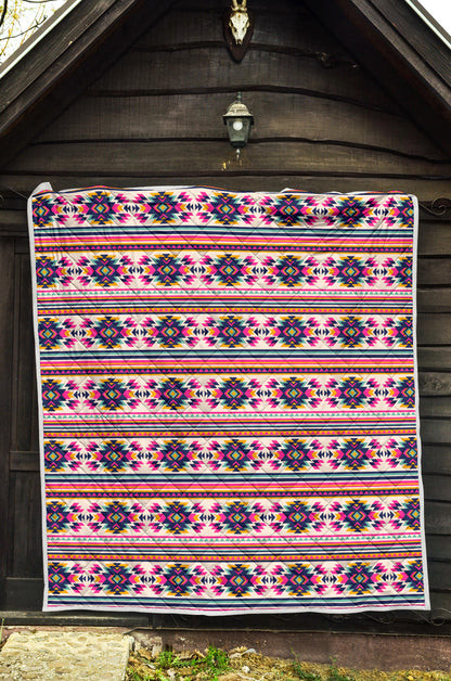 Indian Navajo Neon Themed Design Print Quilt Bedspread