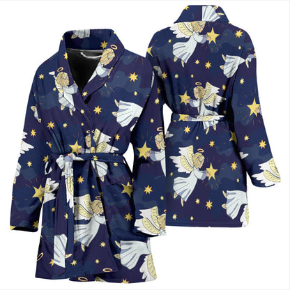 Angel Pattern Print Design 06 Women Bathrobe