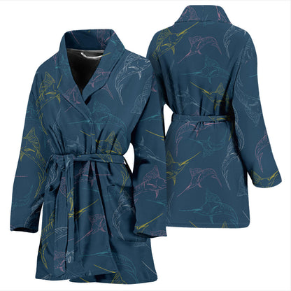 Swordfish Pattern Print Design 02 Women Bathrobe