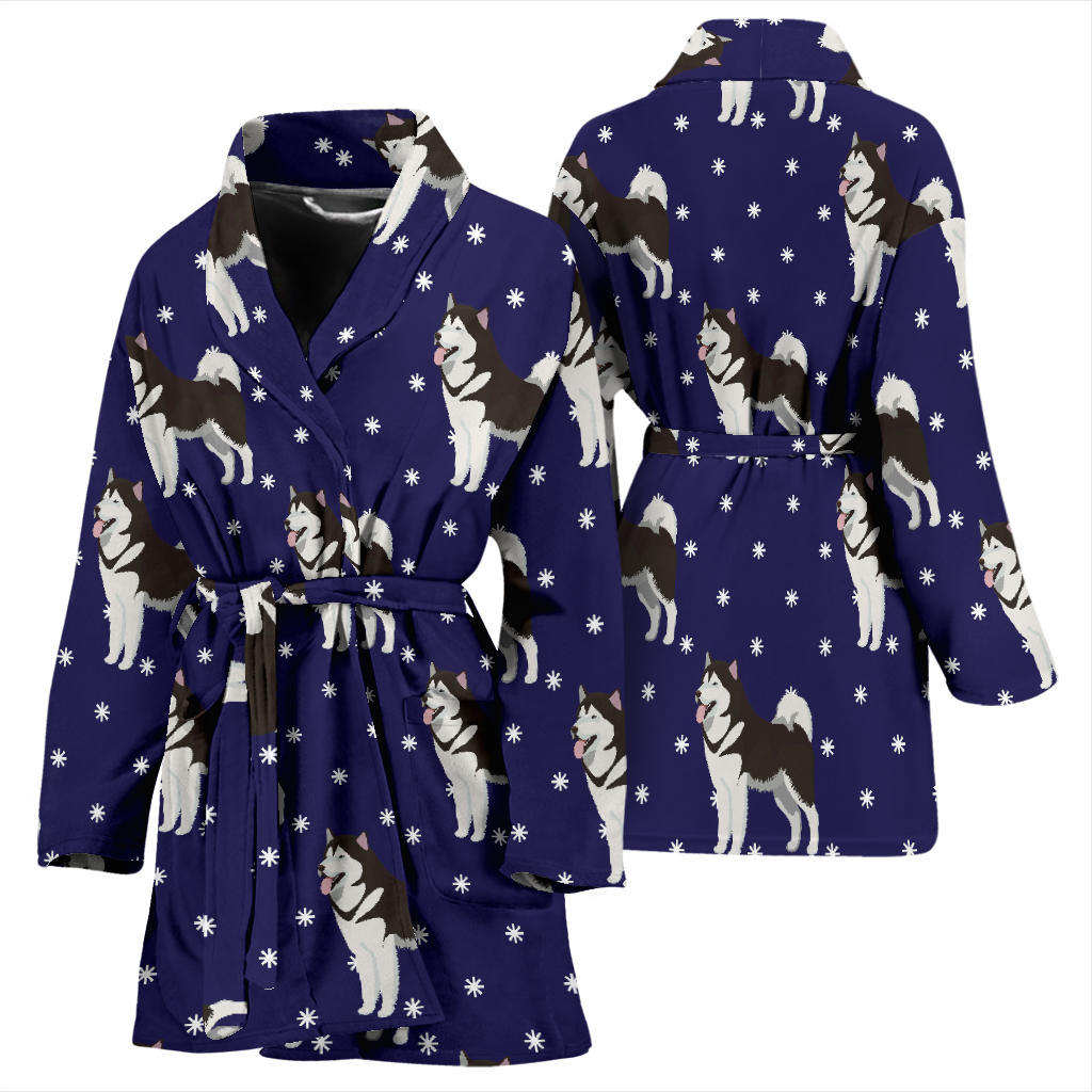 Alaskan Malamute Pattern Print Design 04 Women Bathrobe