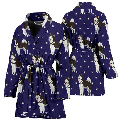 Alaskan Malamute Pattern Print Design 04 Women Bathrobe