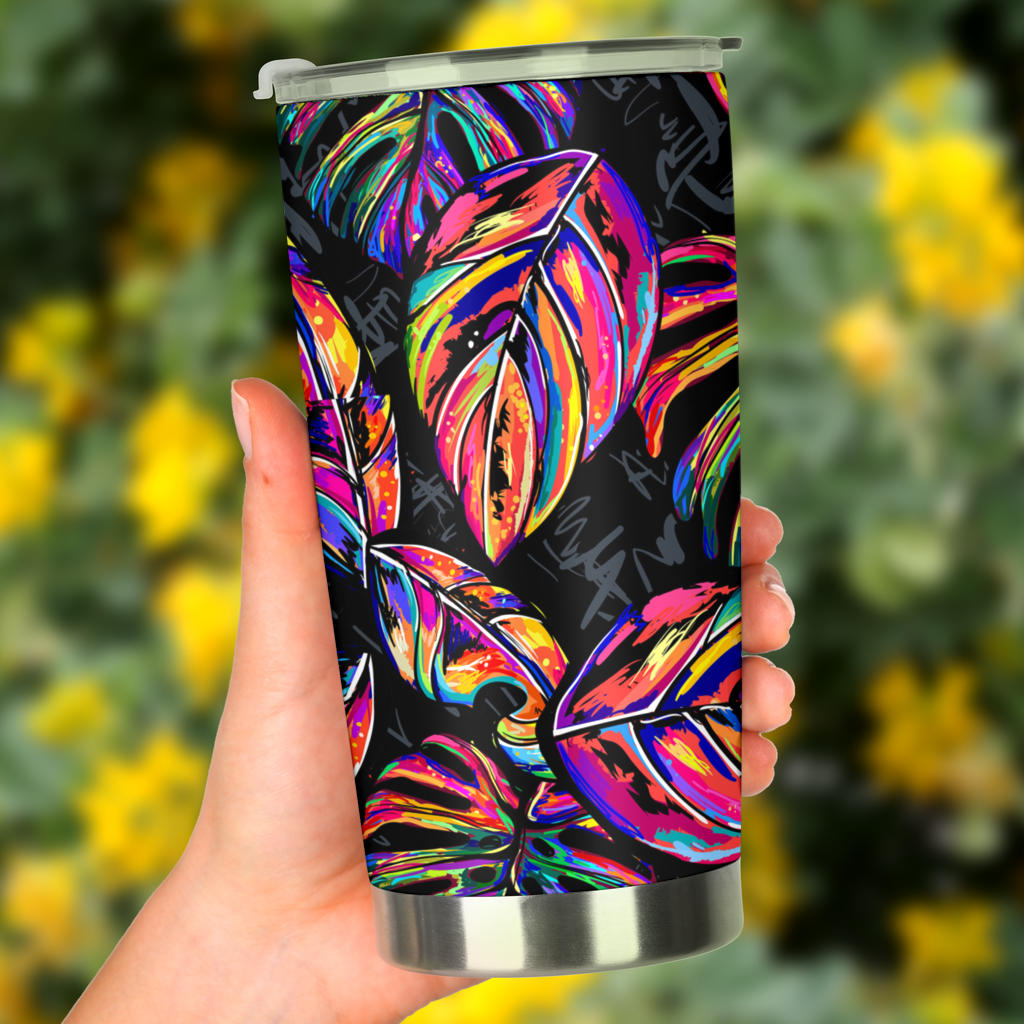 Neon Color Tropical Palm Leaves Tumbler