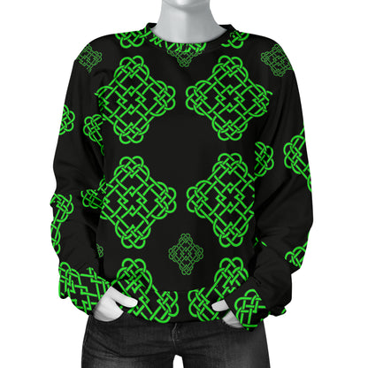 Celtic Knot Green Neon Design Women Long Sleeve Sweatshirt