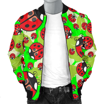 Ladybug with Leaf Print Pattern Men Bomber Jacket