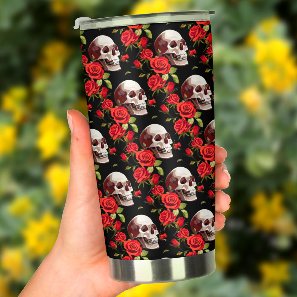 Red Rose Skull Design Print Tumbler