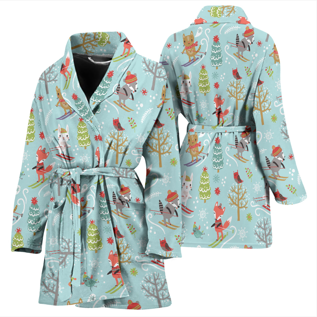 Ski Fox Cute Print Design LKS303 Women Bathrobe
