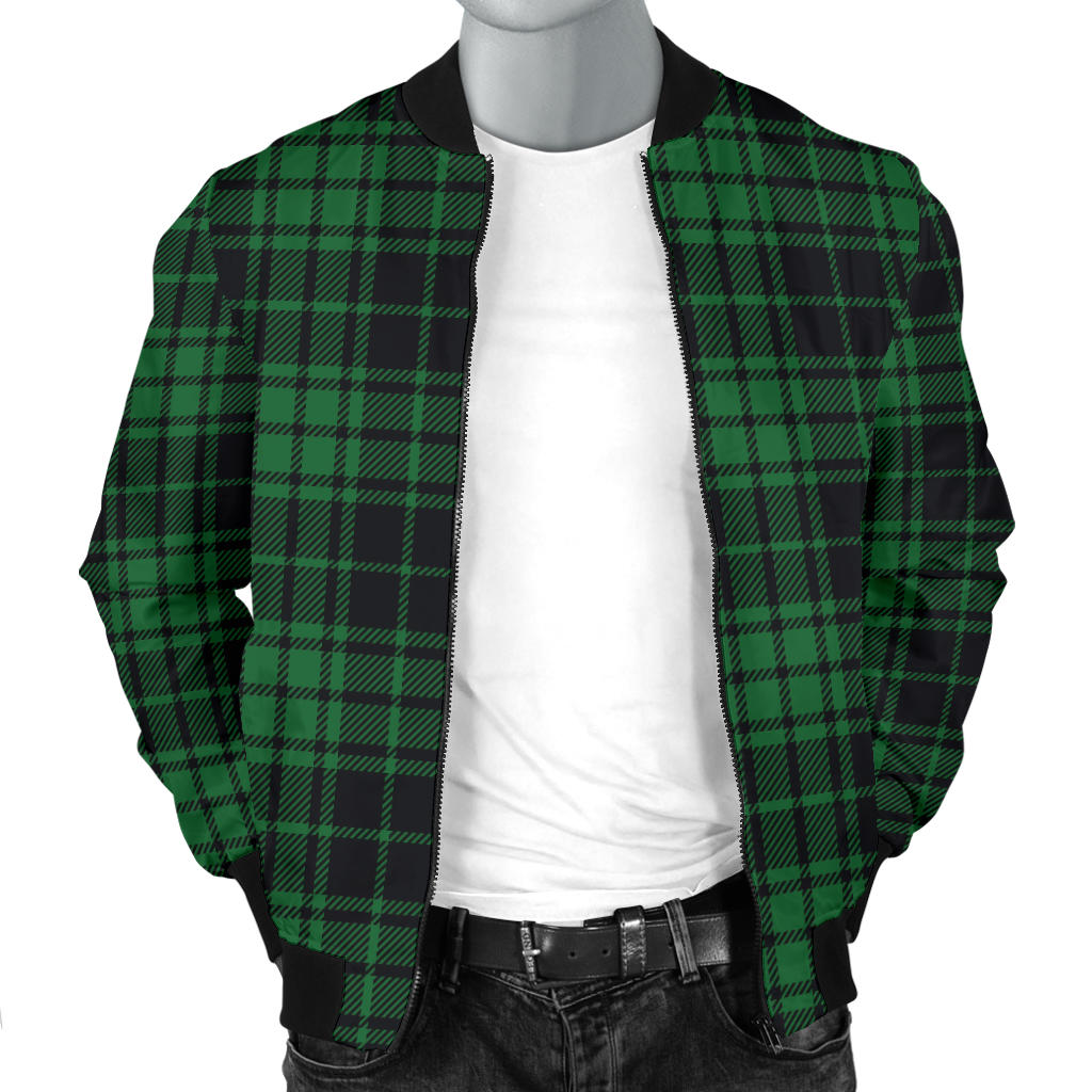 Green Tartan Plaid Pattern Men Bomber Jacket