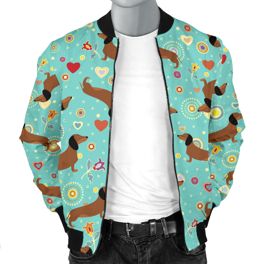Dachshund with Floral Print Pattern Men Bomber Jacket