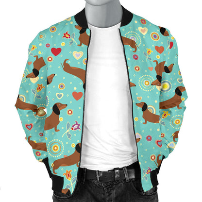 Dachshund with Floral Print Pattern Men Bomber Jacket