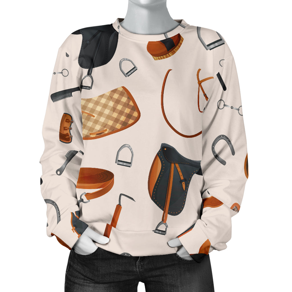 Equestrian Equipment Print Pattern Women Long Sleeve Sweatshirt