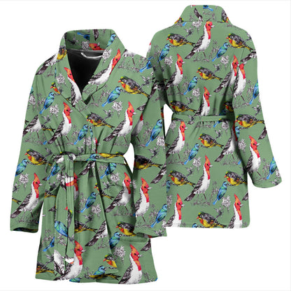 Birds Pattern Print Design 07 Women Bathrobe