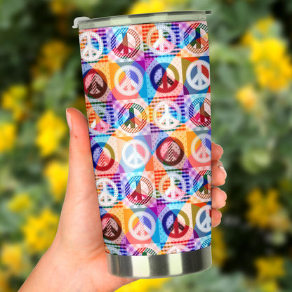 Peace Sign Patchwork Design Print Tumbler