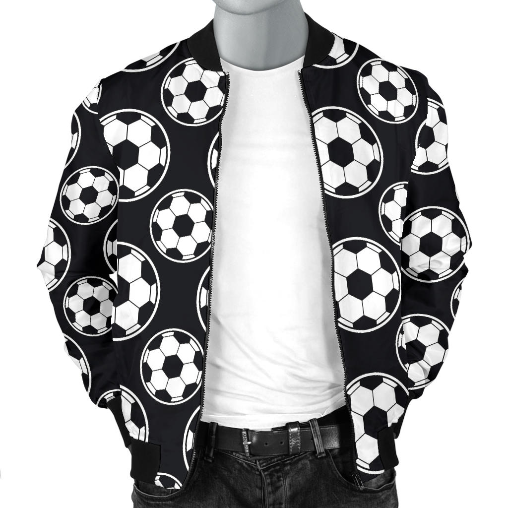 Soccer Ball Black Print Pattern Men Bomber Jacket
