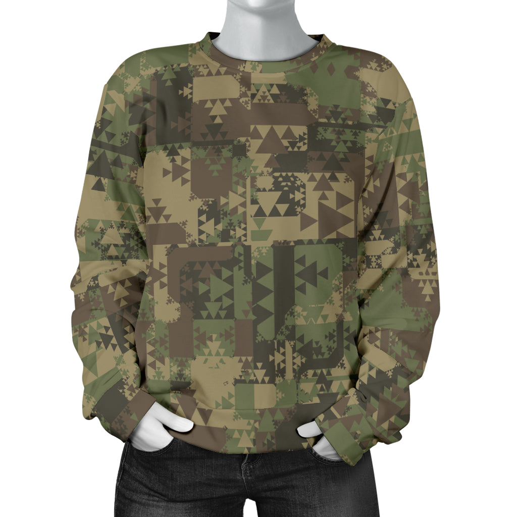Camouflage Aztec Green Army Print Women Long Sleeve Sweatshirt