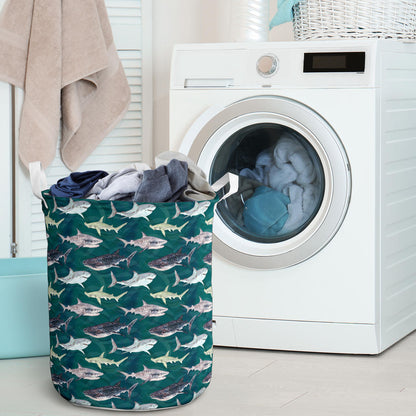 Shark Style Print Laundry Basket