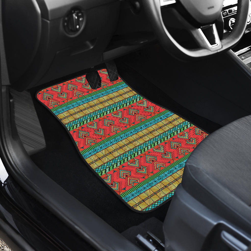African Colorful Zigzag Print Pattern Car Floor Mats Front Back