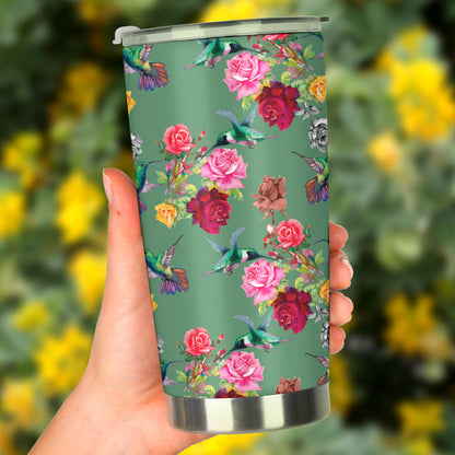 Hummingbird with Rose Themed Print Tumbler