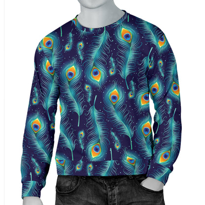 Peacock Feather Blue Design Print Men Long Sleeve Sweatshirt