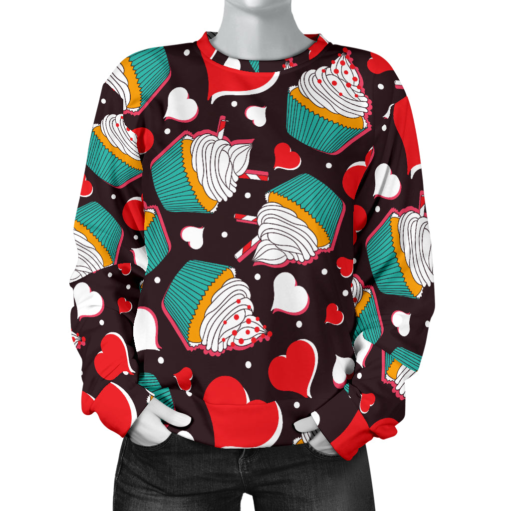 Cupcakes Heart Print Pattern Women Long Sleeve Sweatshirt
