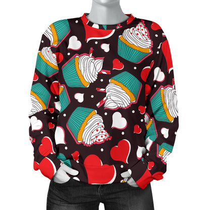 Cupcakes Heart Print Pattern Women Long Sleeve Sweatshirt