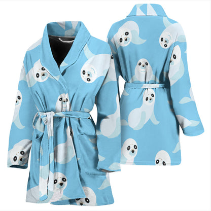 Sea Lion Cute Pattern Print Design 03 Women Bathrobe