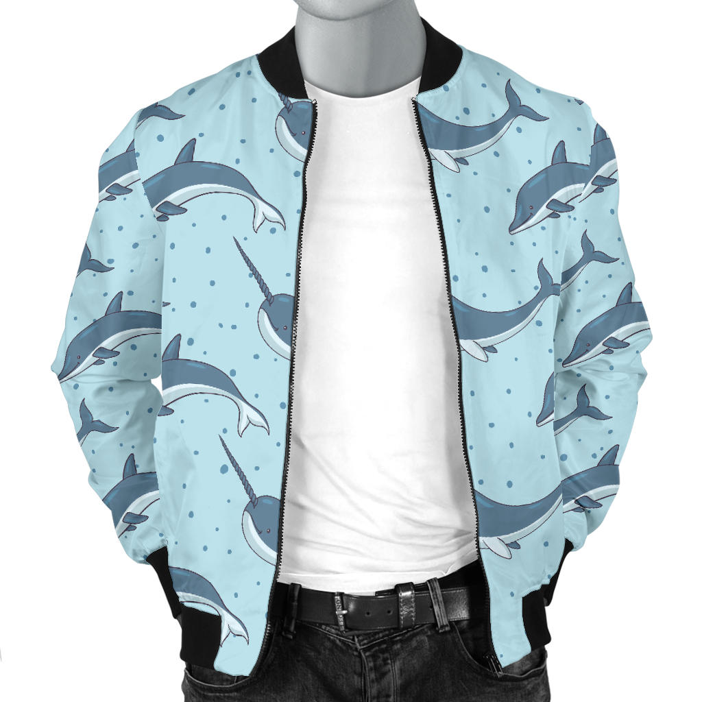 Narwhal Dolphin Print Men Bomber Jacket