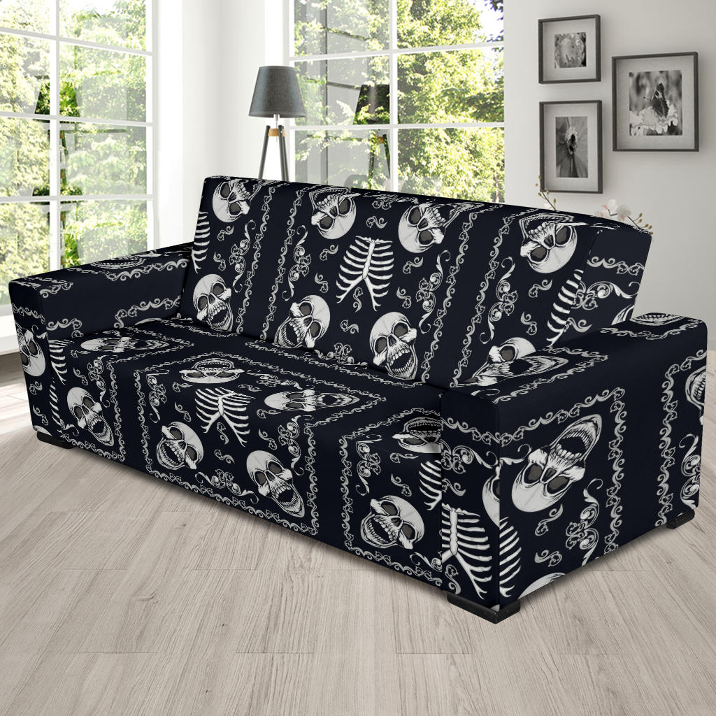 Bandana Skull Black White Print Design LKS306 Sofa Slipcover