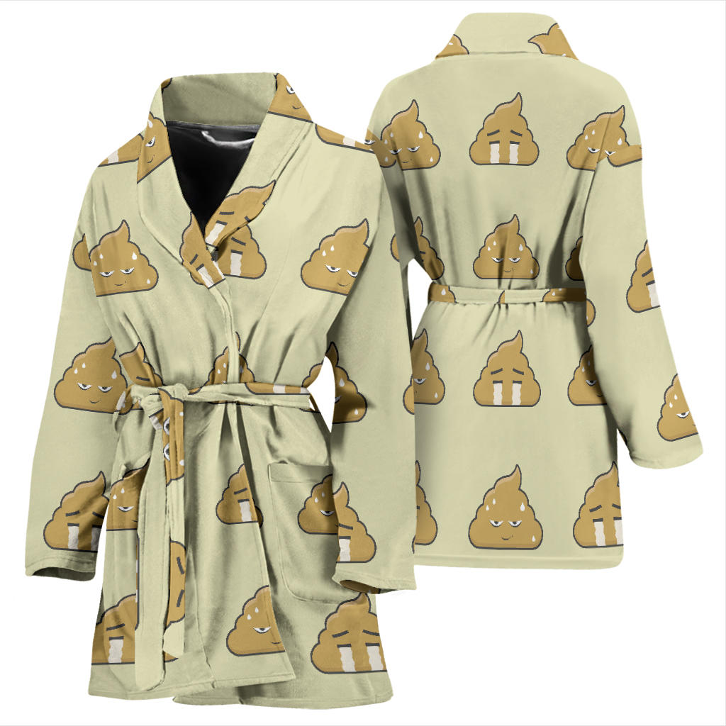 Poop Emoji Pattern Print Design A04 Women Bathrobe