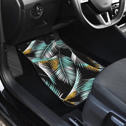 Gold Glitter Cyan Tropical Palm Leaves Car Floor Mats Front Back
