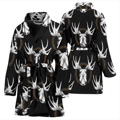 Moose Pattern Print Design 02 Women Bathrobe