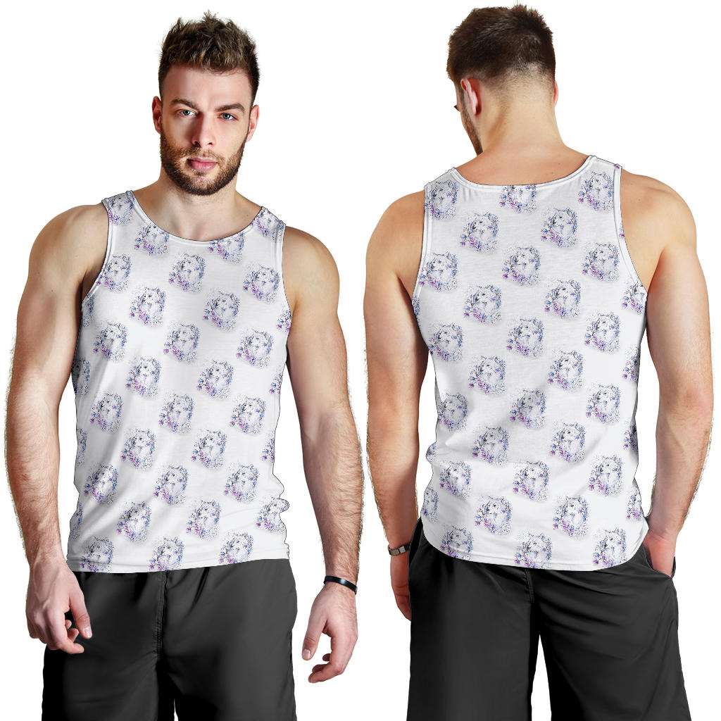 Wolf with Flower Print Design Men Tank Top